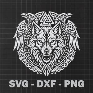 Norse Wolf and Ravens SVG - Nordic Animal Mythology Design for Vinyl Decal, T-Shirt, etc