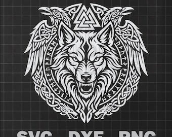 SVG-bestand van een Noorse wolf en raven - Ontwerp gebaseerd op de Noordse dierenmythologie, geschikt voor vinylstickers, T-shirts, enz.