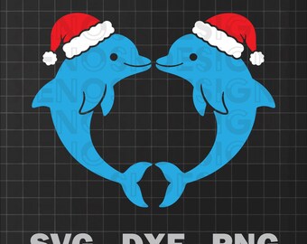 Dolphin Love Christmas SVG DXF PNG | Santa Dolphin Couple Clipart | Ocean Xmas Decoration