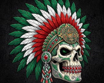 Aztec Skull PNG, Mayan Warrior Skull Clipart, Mexican Pride Digital Download