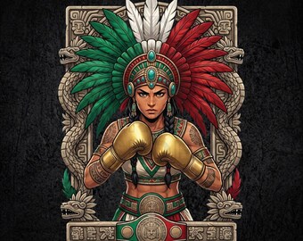 Mexican Female Boxer PNG, Viva Mexico Fighter Clipart, Mexican Pride Digital Download