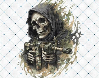 Tactical Grim Reaper PNG, Fucile militare tattico, Design del teschio del soldato