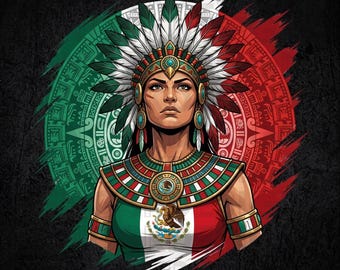 Mexican Aztec Warrior Woman PNG, Latina Chicana Clipart, Mexican Pride Digital Download
