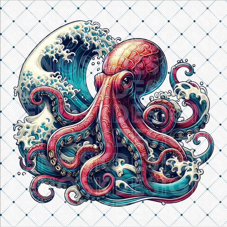 Octopus Wave PNG: Japanese Art Clipart (digital Download) - Etsy