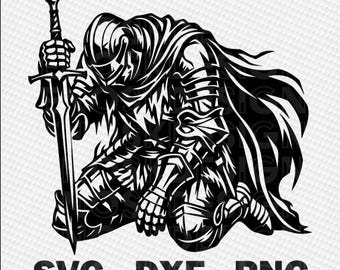 Kneeling Knight SVG, Dark Fantasy Knight PNG, Medieval Warrior Digital Download