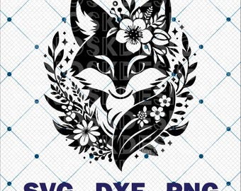 Flower Fox SVG Cut File, Floral Fox Silhouette, Spring Animal Design, DIY Craft Supply, Flower Fox Clip Art, Woodland Animal Graphic