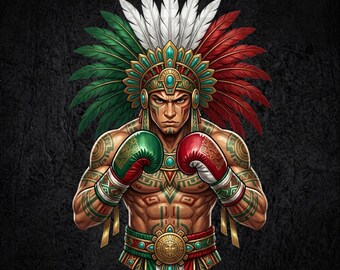 Mexican Boxer Aztec Warrior PNG, Viva Mexico Fighter Clipart, Mexican Pride Digital Download
