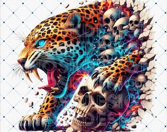 Leopard and Skull PNG Digital Download, Digital Art Print, Printable Wall Art, Digital Poster, Instant Download, Printable Leopard Decor