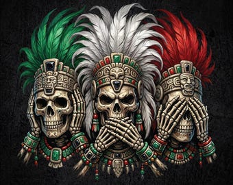 Aztec Skulls PNG, Mayan Skeleton Clipart, Mexican Pride Digital Download