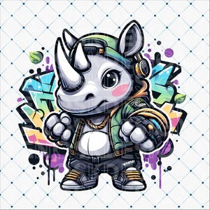 Rhino Clipart, Rhino PNG, Cartoon Style Tee, Rhino Shirt, Rhino Lover Gift Idea, Unique Tee, Rhino Illustration