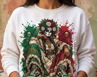 Mexican Sugar Skull PNG, La Catrina Sublimation Design, Dia de Los Muertos, Chicana PNG