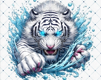 White Tiger Sublimation File, Digital Download Artwork, DIY T-shirt Printing, Wildlife Design, Tiger Lover Gift, Wild Animal Graphic