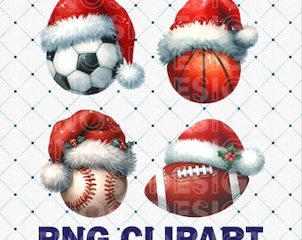 Christmas Sports Balls Clipart PNG, Holiday Design (Instant Download)