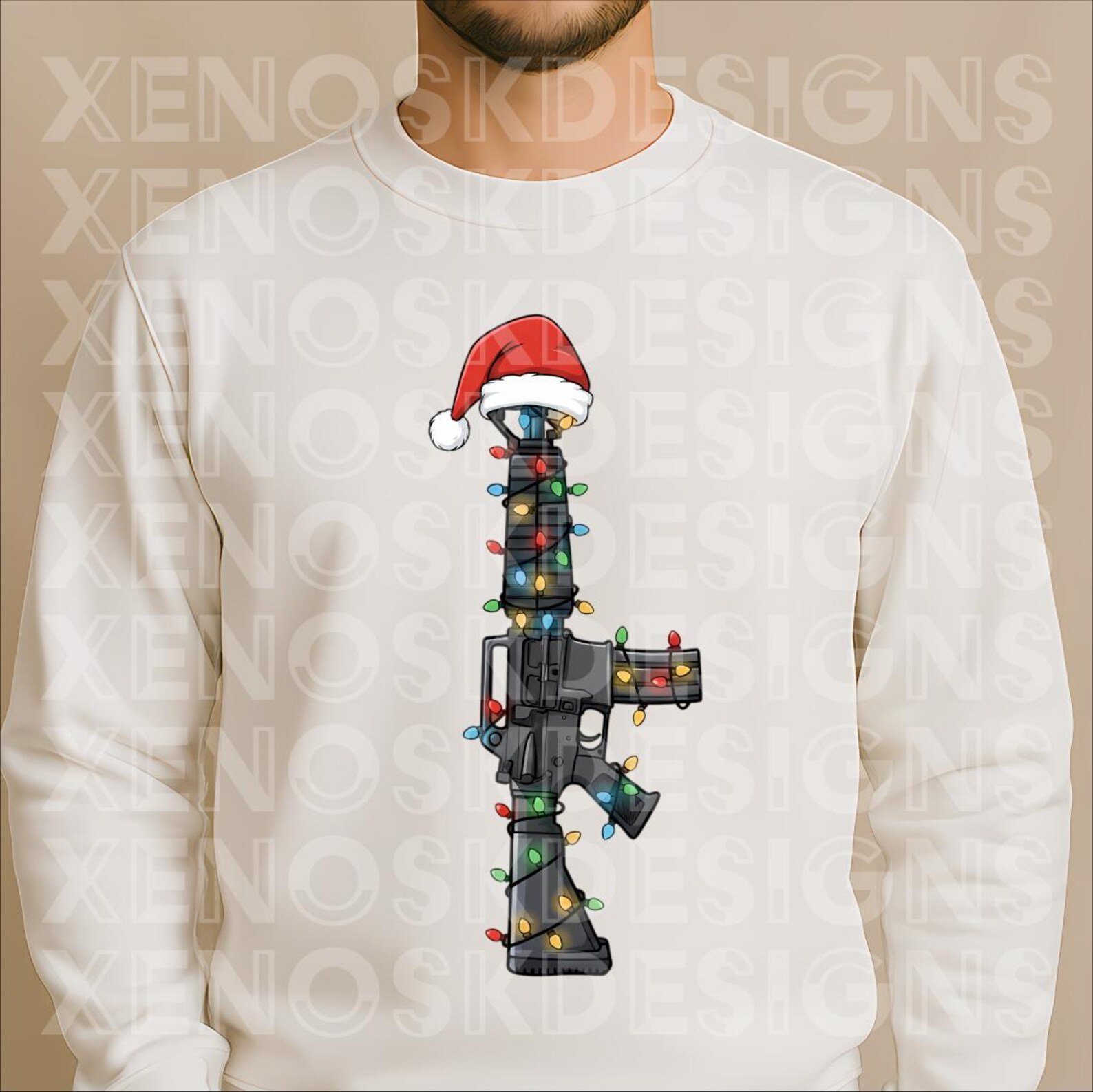 Santa Assault Rifle Tactical Christmas PNG - Assault Rifle With Santa Hat & Lights - Funny ...