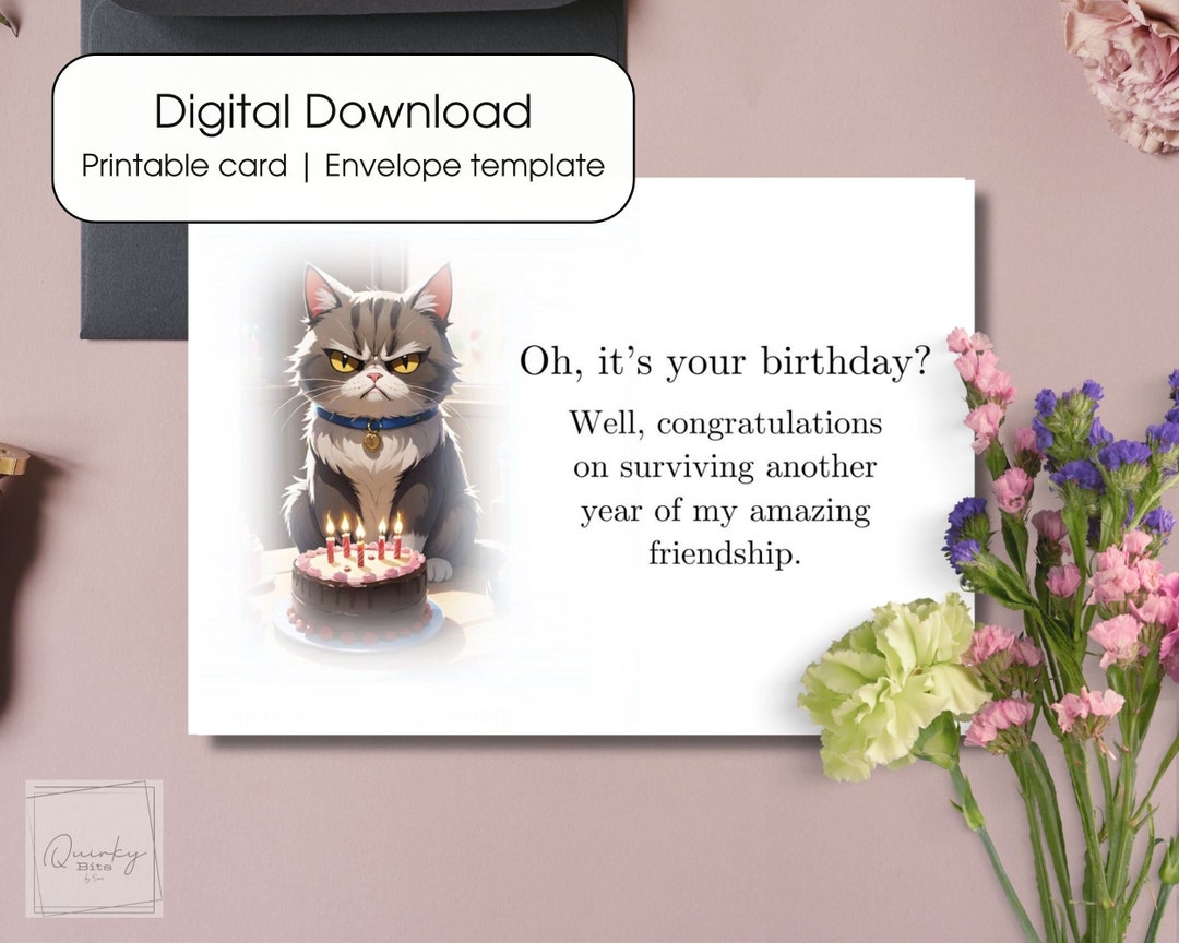 Printable Funny Birthday Card, Digital Instant Download 5x7 Inch, Quirky Greeting Cards, Free A7 ...