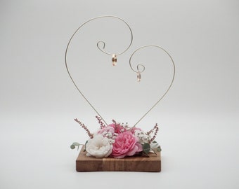 Porta anillos de boda con forma de corazón de alambre / Porta anillos de boda / Porta anillos de boda con forma de corazón de alambre / Almacenamiento de anillos con flores secas / Almohada para anillos / Porta anillos de alambre