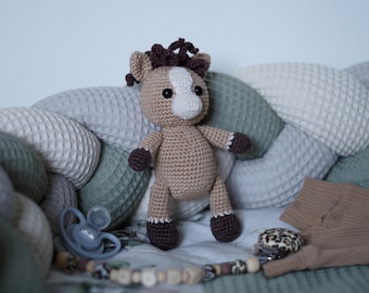 Caballo de crochet/ Amigurumi/ Nacimiento de bebé/ Animal de granja de peluche/ Figuras de animales de crochet/ Bebé de peluche