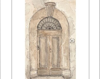 Florence, Italy - Original Watercolor and Ink Painting - Italy artwork Firenze art doorway Italian door - Unmatted