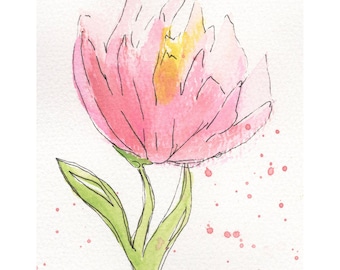 Original Watercolor and Ink 4x6 Painting - Dreaming of Dahlias Floral Flower Art - 8x10 matted