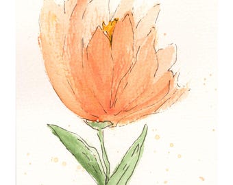 Original Watercolor and Ink 4x6 Painting - Dreaming of Dahlias Floral Flower Art - 8x10 matted