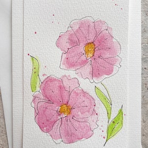 Cartão comemorativo original com flor de magnólia em aquarela e tinta para todas as ocasiões - em branco dentro