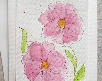 Original Watercolor & Ink Magnolia Flower All Occasion Greeting Card - Blank Inside