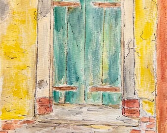 Burano, Italy - Original Watercolor and Ink Painting - Italy Art Venice Ancient Window - Matted 8x10