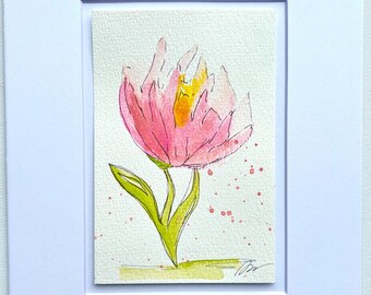 Original Watercolor and Ink Painting - Dreaming of Dahlias Floral Flower Art Spring Mother's Day Gift - 8x10 matted