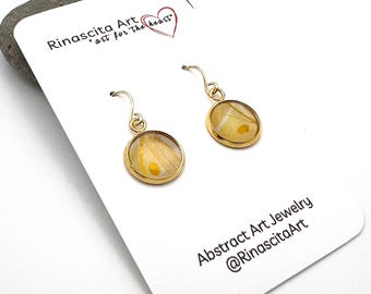 Hand-Painted White & Gold Abstract Art Earrings | Original Acrylic and Ink Resin Jewelry | One-of-a-Kind Wearable Art | Gift for Art Lovers