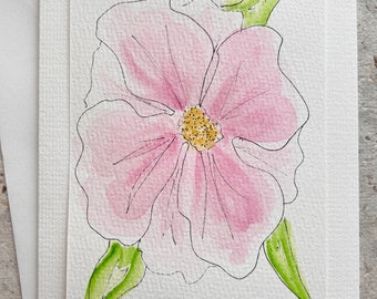 Original Watercolor & Ink Magnolia Flower All Occasion Greeting Card - Blank Inside