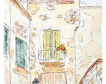 Bari, Italy - Original Watercolor and Ink Painting - Italy Art Puglia (4x6 art in 8x10 mat)