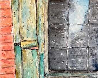 Edisto, South Carolina - Original Watercolor and Ink Painting - Old South Historic Window Art Edisto Island