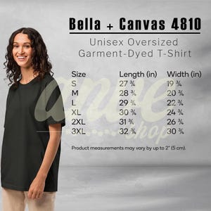 Tableau des tailles Bella + Canvas 4810 | Guide des maquettes de t-shirts surdimensionnés | Unités impériales et métriques | Téléchargement numérique pour les vendeurs Etsy