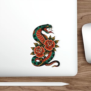 Stickers découpés Freedom inspirés des tatouages pour ordinateur portable, bouteille d'eau, journaux, décoration de bar, cadeaux uniques, motif serpent et roses