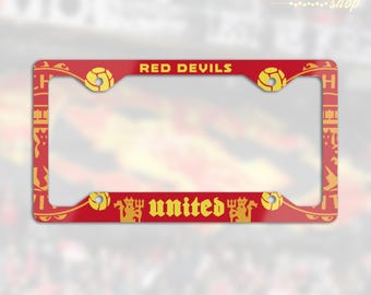Manchester United Metal License Plate Frame - Red Devils Fan Gift, Auto Tag Holder, Car Decor, Old Trafford Custom Frame, Man United FC