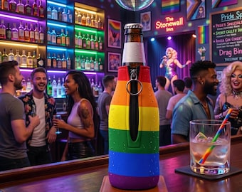 Funda enfriadora de botellas con cremallera y diseño de rayas del orgullo arcoíris