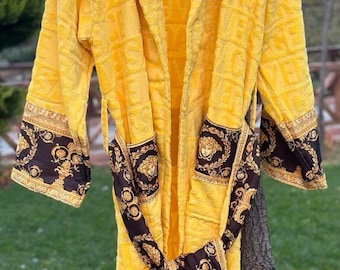Turkish Bathrobe, Organic Turkish Cotton Medusa Symbol  Bathrobe, Kimono Robe,
