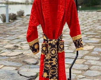 Turkish Bathrobe, Organic Turkish Cotton Medusa Symbol  Bathrobe, Kimono Robe,