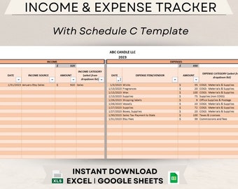 Tax-Ready Income & Expense Tracker | Schedule C Excel Template | Small Business Bookkeeping Tax Planner| Schedule C Google Sheets Template