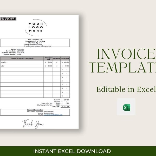 Invoice Template Editable in Excel, Small business invoice template, sample invoice for download