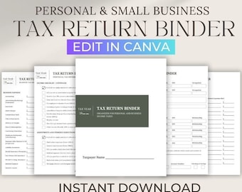 Tax Return Binder: Small Business & Personal Finance Organizer (Edit in Canva)