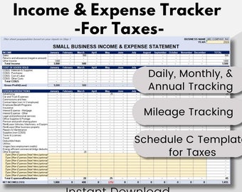 Small Business Income Expense Tracker: Schedule C (Excel & Google Sheets)