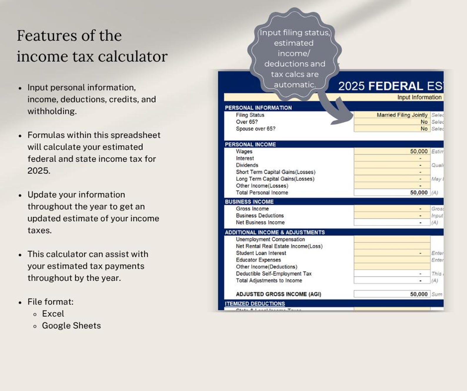 Federal Incom Ci 2025 Federal & State Income Tax Calculator | Income Tax Template ...