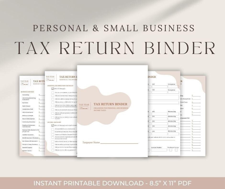 Printable Tax Return Binder for Personal and Business Taxes, Tax Return Printable Tax Return Binder for Personal and Business Taxes, Tax Return