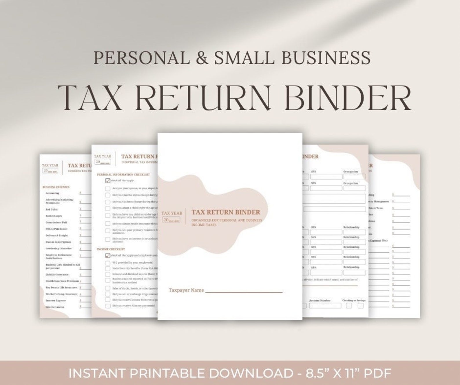 Tax Season Binder | Printable Tax Organizer Binder Personal and ...