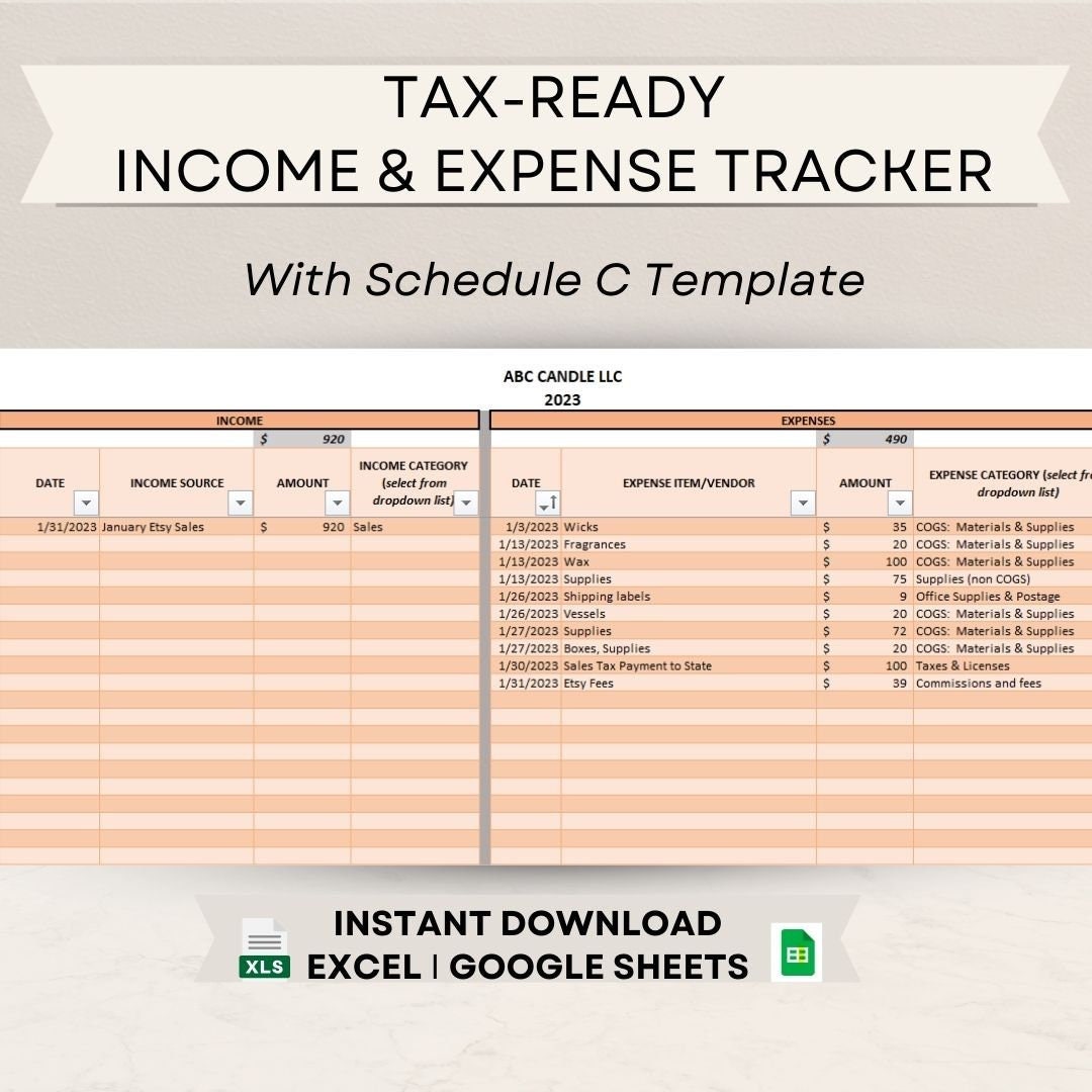 Taxready & Expense Tracker Schedule C Excel Template Small Taxready & Expense Tracker Schedule C Excel Template Small