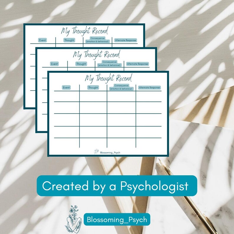 Thought Record Worksheet Etsy