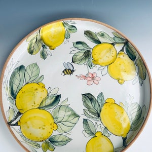Handmade Ceramic Lemon Serving Platter: Large 14.5&quot; Hand-Painted Tray