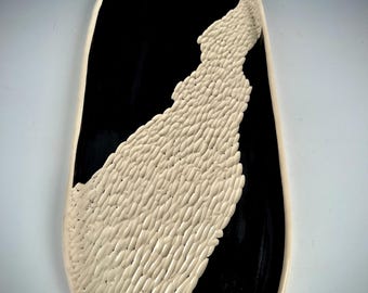 Large Handmade Ceramic Serving Platter: Sgraffito Stoneware Tray, Serving plate , Centerpiece 20” long x 9” wide