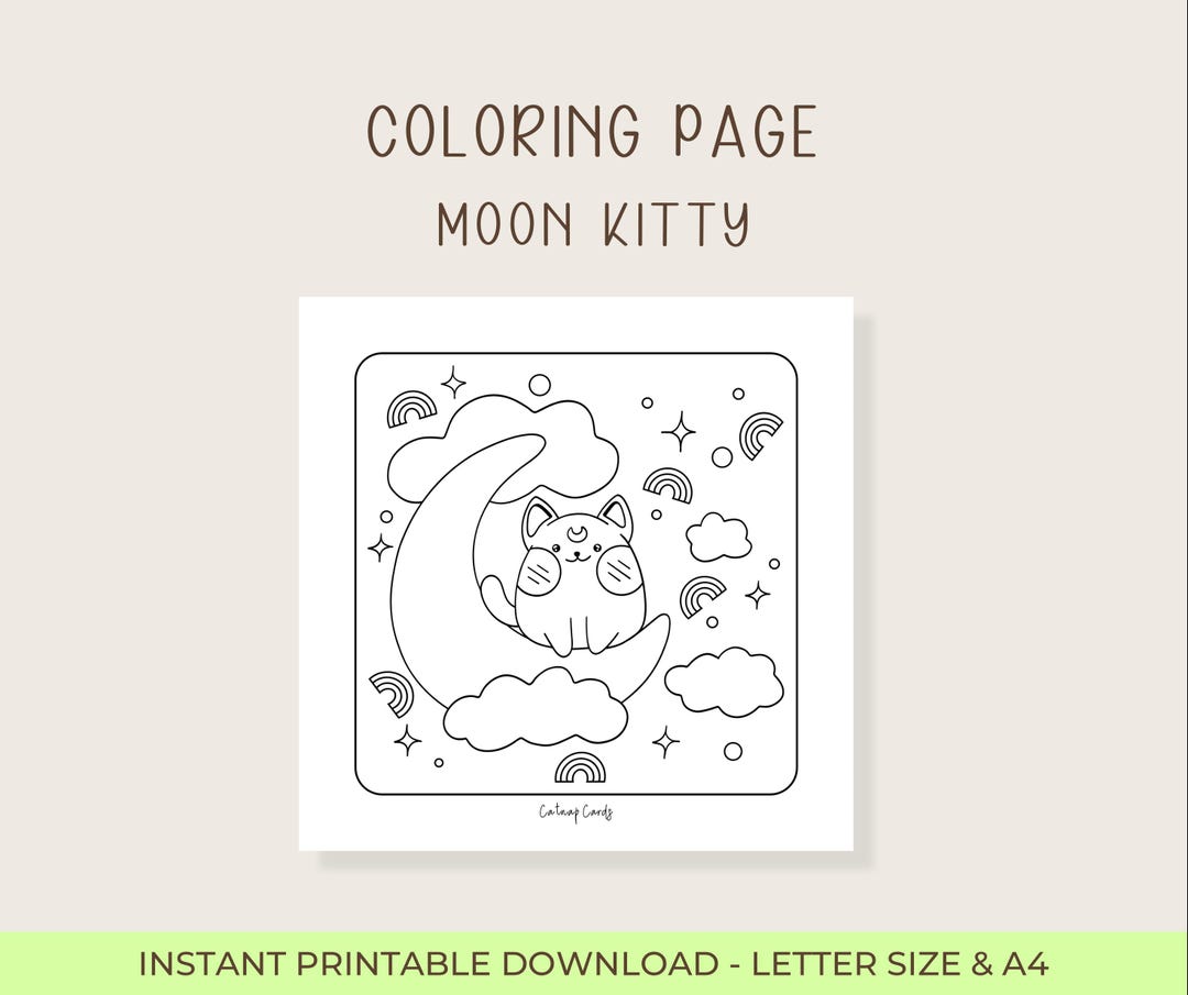 Cute Moon Cat Coloring Page Printable Coloring Pages - Etsy